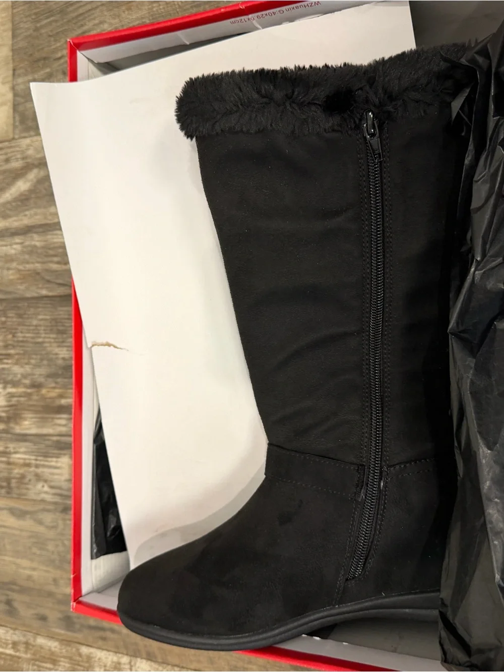 Hot Cakes Kids Black Faux Fur Buckle Zip Rain & Snow Boots Size 3.5